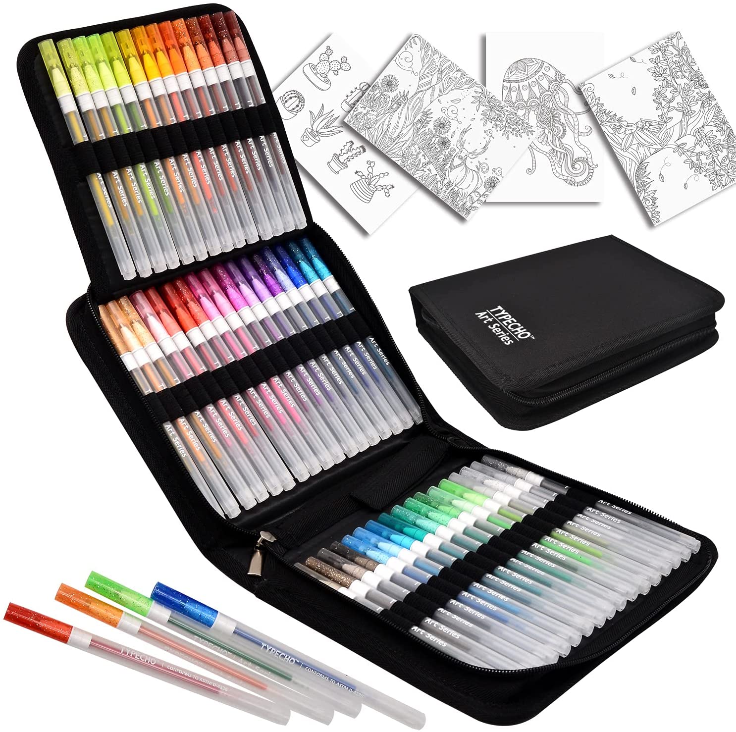 Glitter Gel Pens for Coloring, 48 Pack Gel Ink Pens Set with