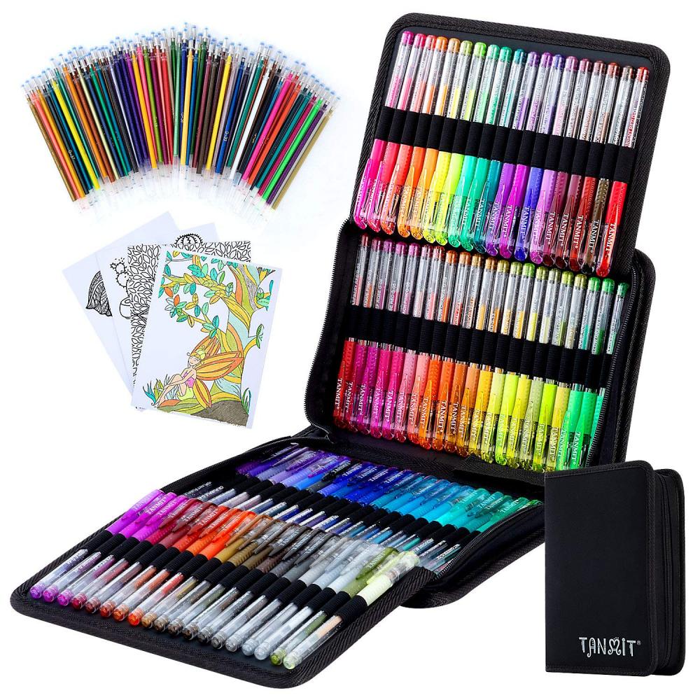 Glitter Gel Pens for Coloring 48 Pack Gel Ink Pens Set with Portable Travel Case for Kids Adult Coloring Books Drawing Doodling Crafting Back